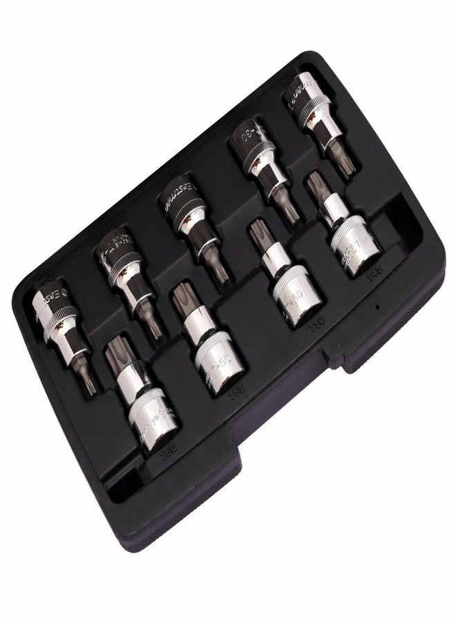 Eastman Tool Kit 9 Pcs Torx Bit Socket Set With Case, Blow Case Knurled Sockets 52 Bits, Star Socket Chrome Vanadium Steel Sockets Kit BCP Finish (E-3014) - Image 1